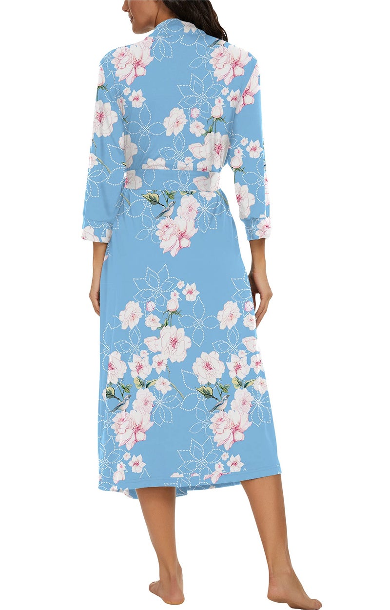 VINTATRE Women Kimono Robes Long Knit Bathrobe Lightweight Soft Knit Sleepwear V-neck Casual Ladies Loungewear FP-Light Blue-XX-Large - Image 5